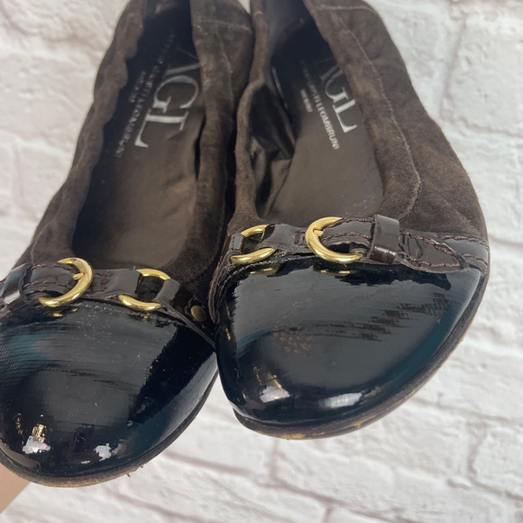 AGL Captoe Brown Suede Leather Buckle Ballerina Flats Size 37 - Picture 3 of 6